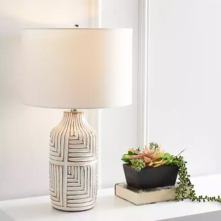 Kirklands Home Ivory Carved Wood Dianne Table Lamp White Outlet