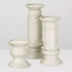 Candle Holders>Kirklands Home Ceramic Column Pillar Holders, Set of 3 Ivory