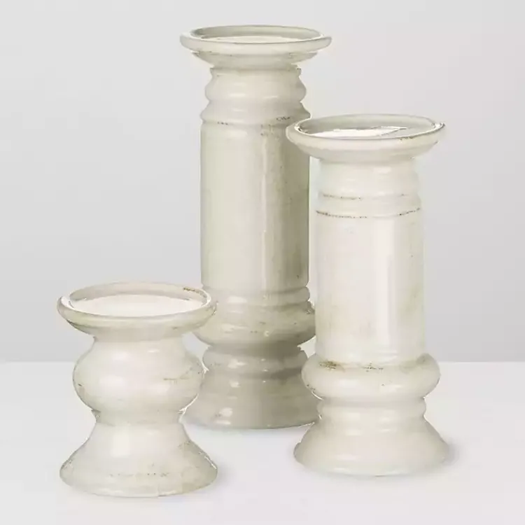 Candle Holders>Kirklands Home Ceramic Column Pillar Holders, Set of 3 Ivory