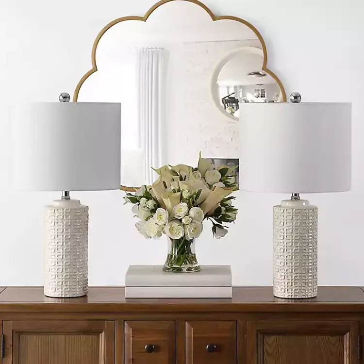 Kirklands Home Ceramic Motif Table Lamps, Set of 2 Ivory Sale