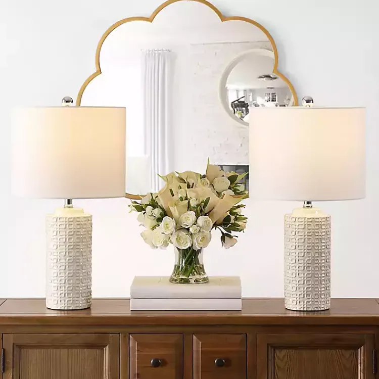 Kirklands Home Ceramic Motif Table Lamps, Set of 2 Ivory Sale