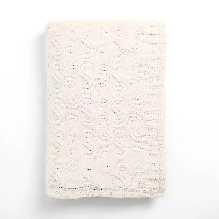 Blankets & Throws>Kirklands Home Chenille Cable Knit Throw Ivory