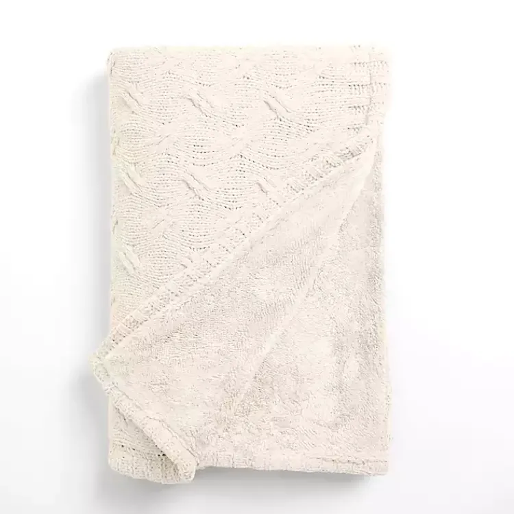 Blankets & Throws>Kirklands Home Chenille Cable Knit Throw Ivory