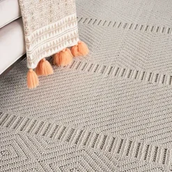 Kirklands Home Chevron Diamond Tasseled Area Rug, 7x10 Ivory