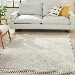 Kirklands Home Chevron Diamond Tasseled Area Rug, 5x7 Ivory Hot