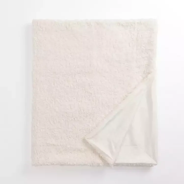 Blankets & Throws>Kirklands Home Curly Faux Lamb Fur Throw Ivory