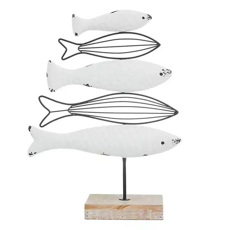 Statues & Figurines>Kirklands Home Ivory Distressed Coastal Fish School Statue