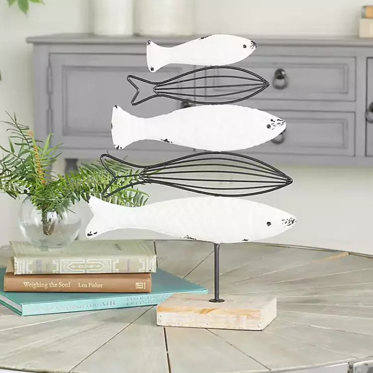 Statues & Figurines>Kirklands Home Ivory Distressed Coastal Fish School Statue