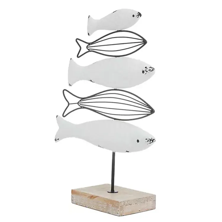 Statues & Figurines>Kirklands Home Ivory Distressed Coastal Fish School Statue