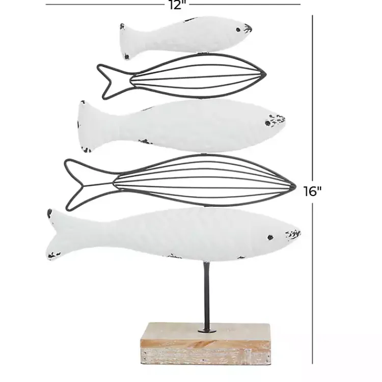 Statues & Figurines>Kirklands Home Ivory Distressed Coastal Fish School Statue