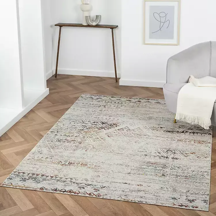 Kirklands Home Distressed Medallion Washable Area Rug, 7x9 Ivory Clearance