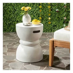 Kirklands Home Drum Accent Table with Handles Ivory Online