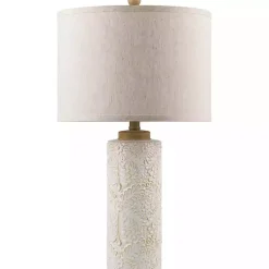 Kirklands Home Ivory Embossed Floral Cylinder Table Lamp Tan Discount