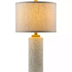 Kirklands Home Ivory Embossed Floral Cylinder Table Lamp Tan Discount