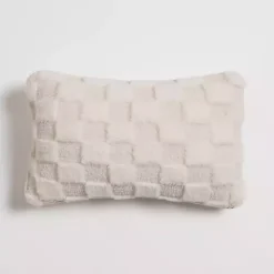 Pillows>Kirklands Home Faux Fur Checkerboard Lumbar Pillow Ivory