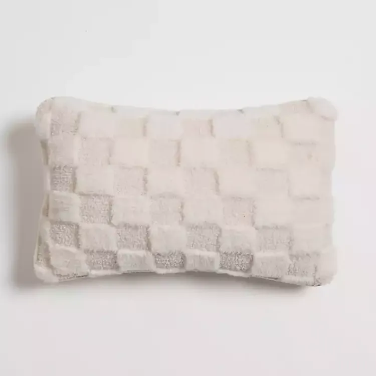 Pillows>Kirklands Home Faux Fur Checkerboard Lumbar Pillow Ivory