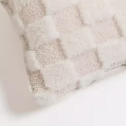 Pillows>Kirklands Home Faux Fur Checkerboard Lumbar Pillow Ivory