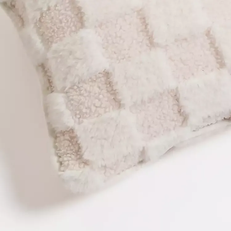 Pillows>Kirklands Home Faux Fur Checkerboard Lumbar Pillow Ivory