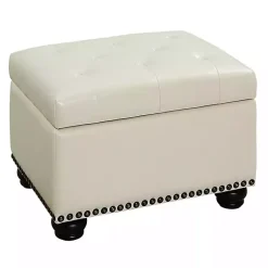 Kirklands Home Faux Leather Jessy Storage Ottoman Ivory Clearance