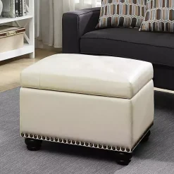 Kirklands Home Faux Leather Jessy Storage Ottoman Ivory Clearance