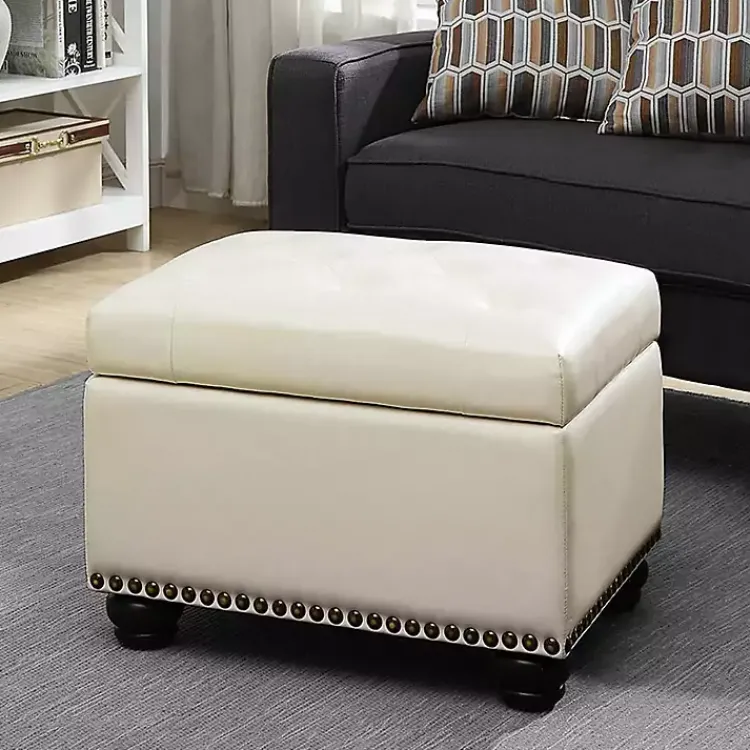 Kirklands Home Faux Leather Jessy Storage Ottoman Ivory Clearance