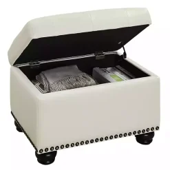 Kirklands Home Faux Leather Jessy Storage Ottoman Ivory Clearance