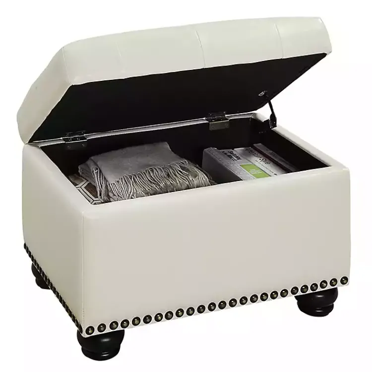 Kirklands Home Faux Leather Jessy Storage Ottoman Ivory Clearance