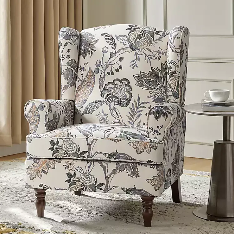 Kirklands Home Ivory Floral Brocade Wingback Ella Armchair Best