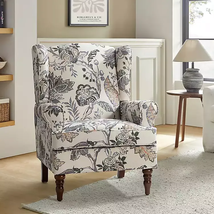 Kirklands Home Ivory Floral Brocade Wingback Ella Armchair Best