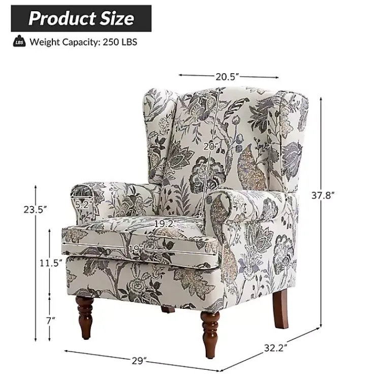 Kirklands Home Ivory Floral Brocade Wingback Ella Armchair Best