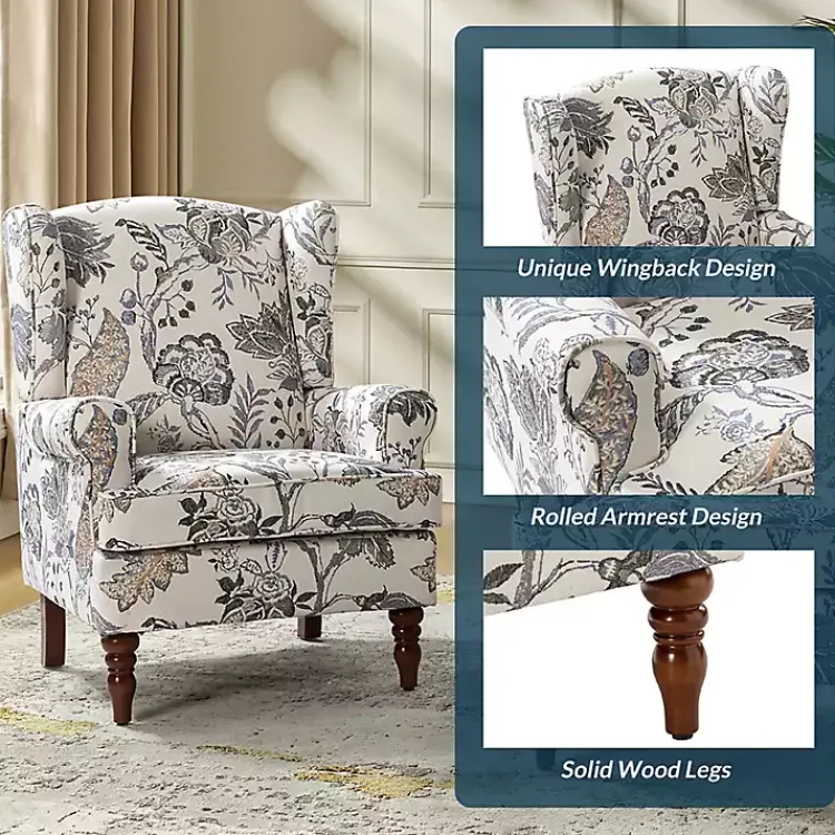 Kirklands Home Ivory Floral Brocade Wingback Ella Armchair Best