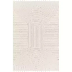Kirklands Home Geometric Lines Tassel Area Rug, 5x7 Ivory Clearance