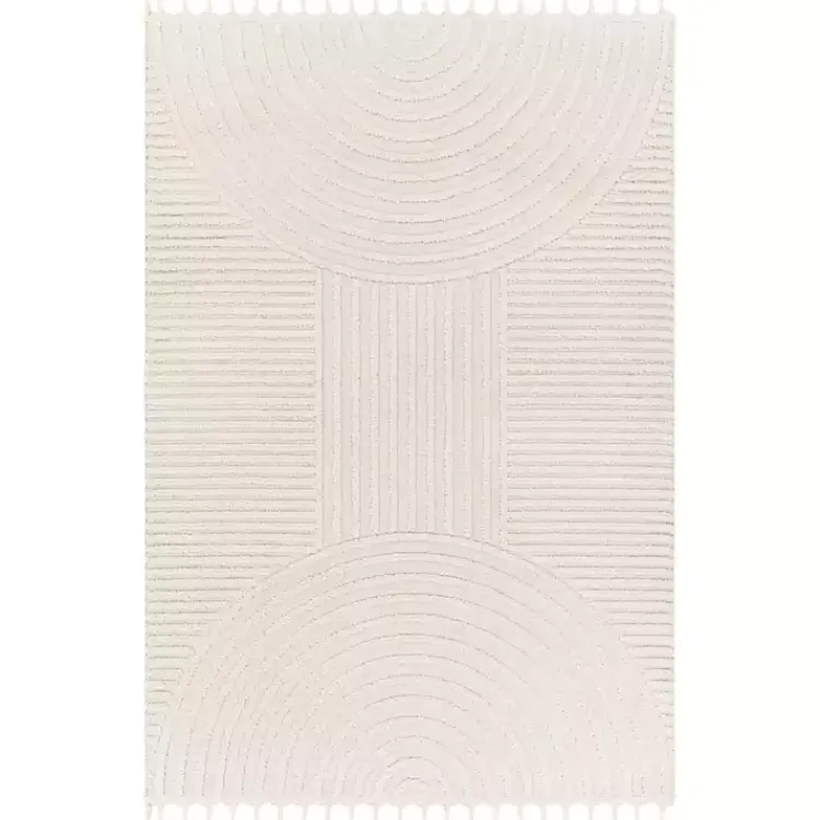 Kirklands Home Geometric Lines Tassel Area Rug, 5x7 Ivory Clearance