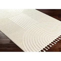 Kirklands Home Geometric Lines Tassel Area Rug, 5x7 Ivory Clearance