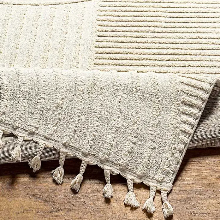 Kirklands Home Geometric Lines Tassel Area Rug, 5x7 Ivory Clearance