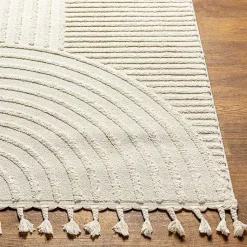 Kirklands Home Geometric Lines Tassel Area Rug, 5x7 Ivory Clearance