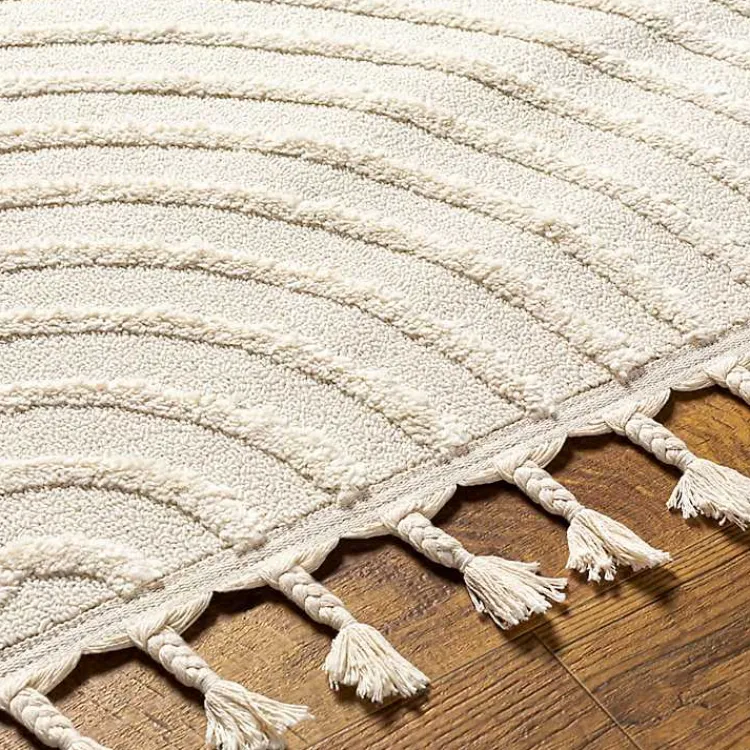 Kirklands Home Geometric Lines Tassel Area Rug, 5x7 Ivory Clearance