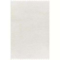 Kirklands Home Geometric Lines Tassel Area Rug, 6x9 Ivory Hot