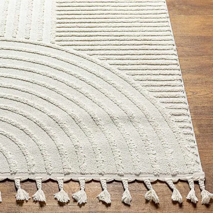 Kirklands Home Geometric Lines Tassel Area Rug, 6x9 Ivory Hot