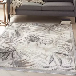 Kirklands Home Ivory Grand Leaf Coastal Area Rug, 5x7 Clearance