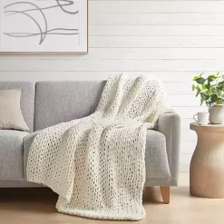 Blankets & Throws>Kirklands Home Hand Made Chunky Double Knit Throw Blanket Ivory