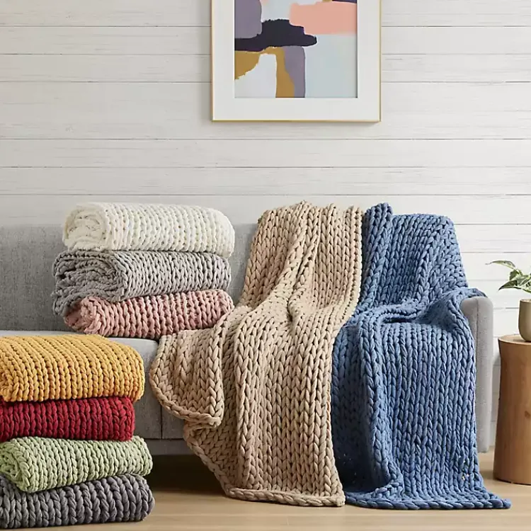 Blankets & Throws>Kirklands Home Hand Made Chunky Double Knit Throw Blanket Ivory