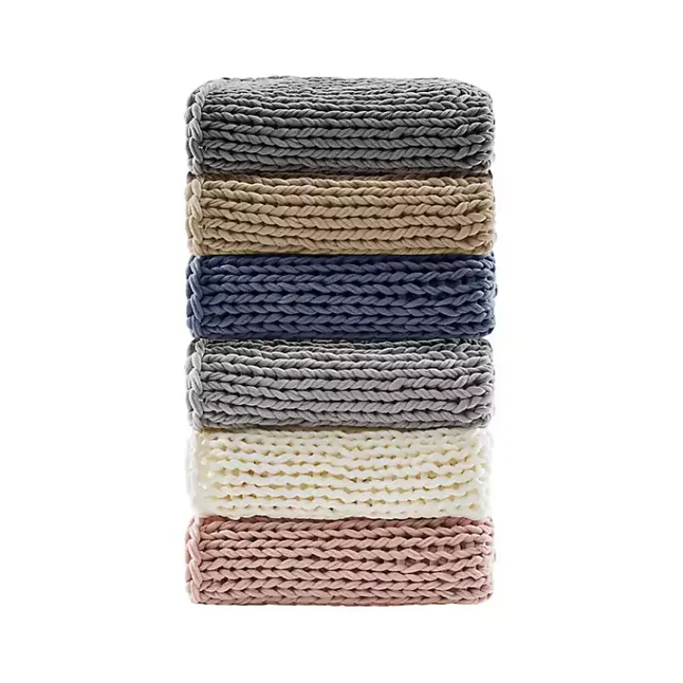 Blankets & Throws>Kirklands Home Hand Made Chunky Double Knit Throw Blanket Ivory