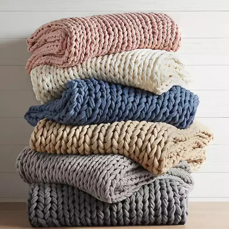 Blankets & Throws>Kirklands Home Hand Made Chunky Double Knit Throw Blanket Ivory