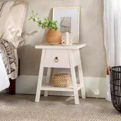 Kirklands Home Japandi Pull-Ring Accent Table Ivory