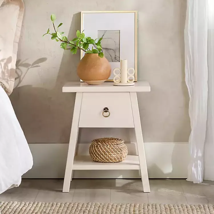 Kirklands Home Japandi Pull-Ring Accent Table Ivory