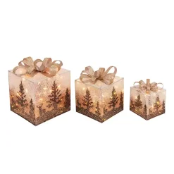 Outdoor Christmas Decorations>Kirklands Home Ivory Jeweled Forest Lit Christmas Gifts, Set of 3