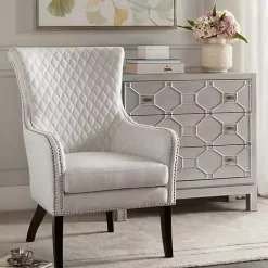 Kirklands Home Ivory Lanea Quilted Accent Chair with Silver Studs White Hot