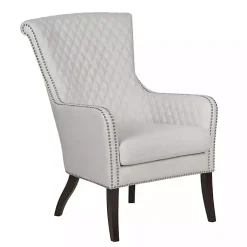 Kirklands Home Ivory Lanea Quilted Accent Chair with Silver Studs White Hot