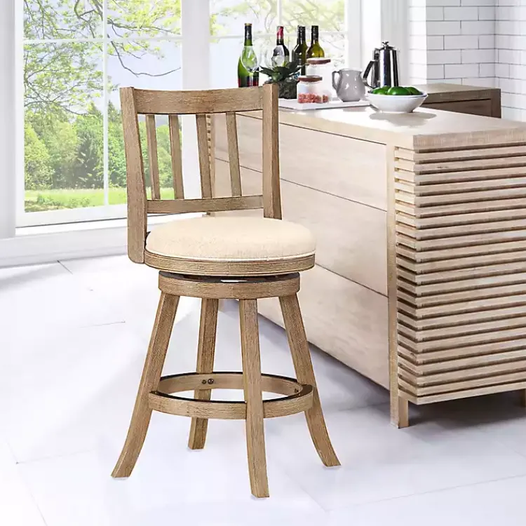 Kirklands Home Linen Slat Back Swivel Counter Stool Ivory Discount